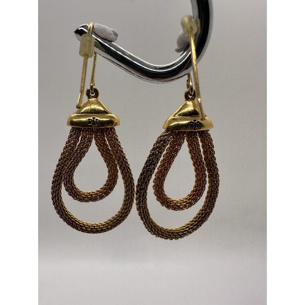 LRL Lauren Ralph Lauren Gold Tone Teardrop Chain Dangle Earrings Logo - Picture 2 of 7